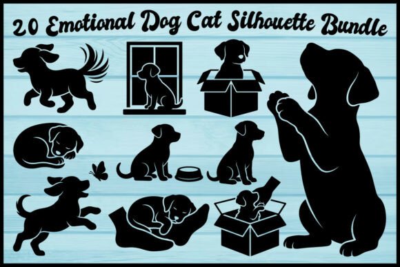 20 Emotional Dog Cat Silhouette Bundle