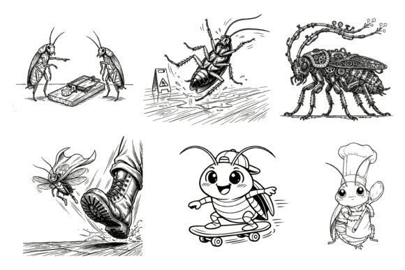 Funny Cute Cockroach Clipart Bundle PNG
