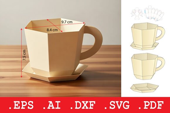 Geometric Hexagonal Coffee Cup Template: A Creative Design Asset