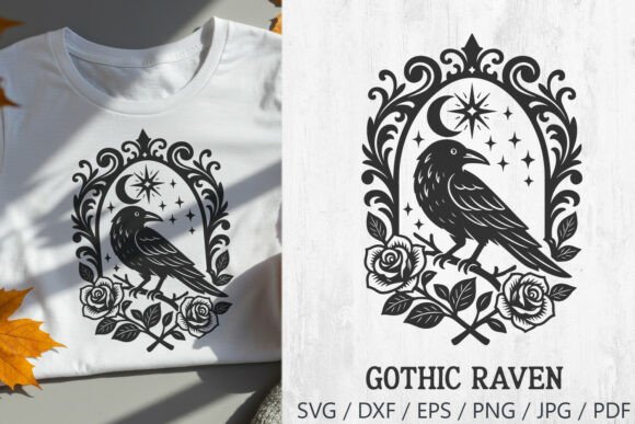 Gothic Raven with Roses and Moon SVG PNG
