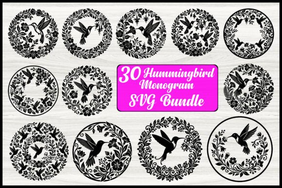 Hummingbird Monogram SVG Bundle: 30 Elegant Designs