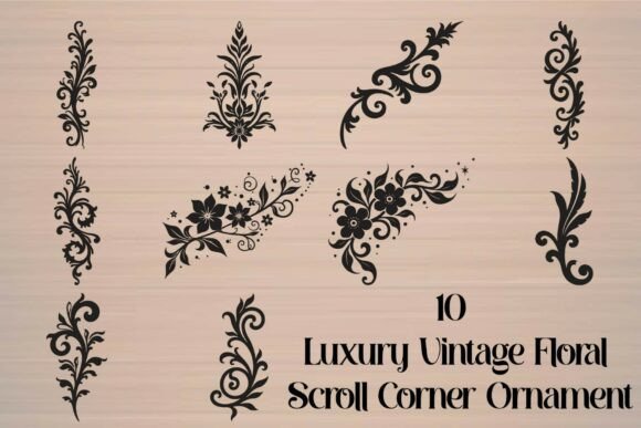 Luxury Vintage Floral Scroll Corner: Timeless Design Assets