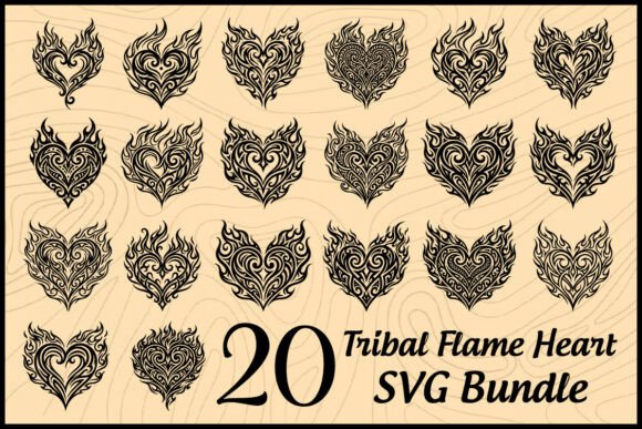 Tribal Flame Heart SVG Bundle