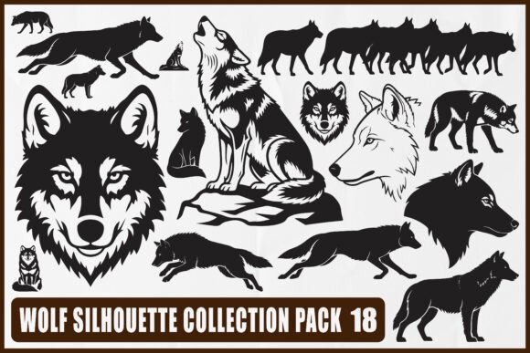 Wolf Silhouette Vector Bundle: 18 Premium Designs